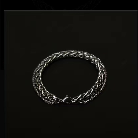 Titanium Steel Unisex Double Silver Bracelet - Picture 4 of 6
